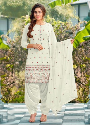 Glamorous White Embroidered Georgette Salwar Suit