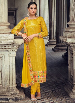 Glitzy Georgette Sequins Yellow Trendy Salwar Kameez