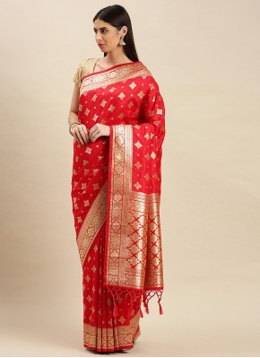 Glitzy Weaving Banarasi Silk Red Designer Traditional Saree