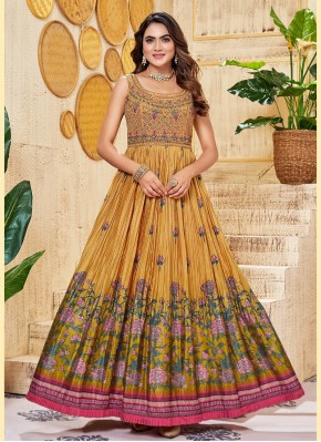 Glorious Chinon Floral Print Work Anarkali Suit
