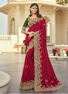 Glorious Maroon Embroidered Contemporary Saree