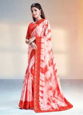 Glorious Orange Embroidered Satin Silk Traditional Saree