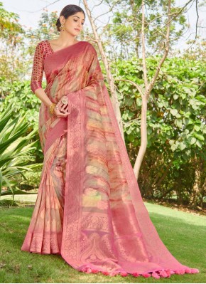 Glossy Fancy Pink Silk Classic Designer Saree