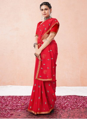 Glossy Georgette Embroidered Classic Saree