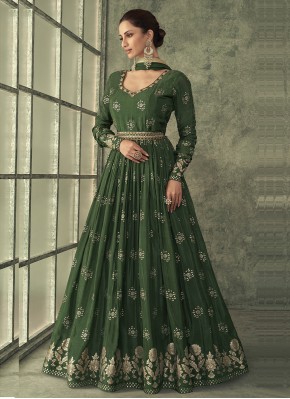 Glossy Green Engagement Trendy Gown