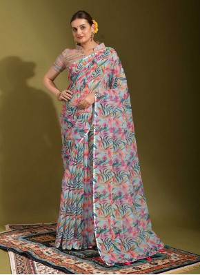 Glossy Linen Multi Colour Contemporary Style Saree