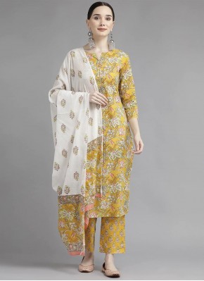 Glowing Cotton Mustard Printed Salwar Suit