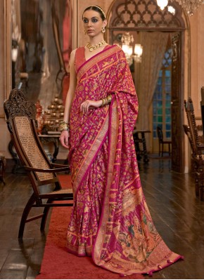 Glowing Weaving Hot Pink Patola Silk  Trendy Saree