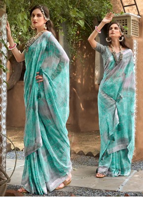 Glowing Weight Less Blue Contemporary Style Saree