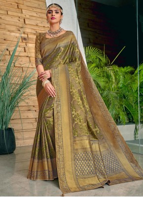 Gold and Green Weaving Festival Saree