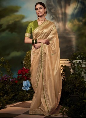 Gold Sangeet Fancy Fabric Contemporary Saree