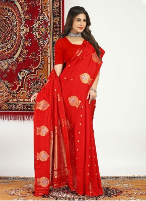 Gorgonize Banarasi Silk Woven Red Contemporary Saree