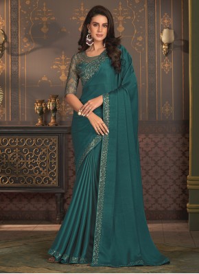 Graceful Chiffon Embroidered Teal Trendy Saree
