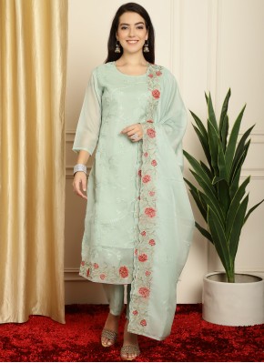 Graceful Organza Embroidered Sea Green Designer Salwar Suit