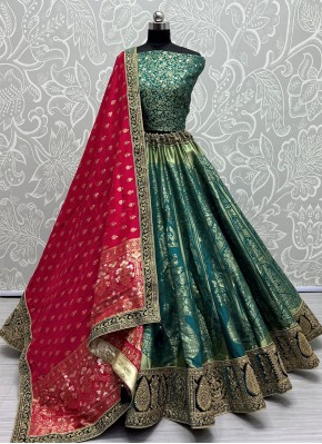 Grandiose Teal Banarasi Silk Trendy Lehenga Choli
