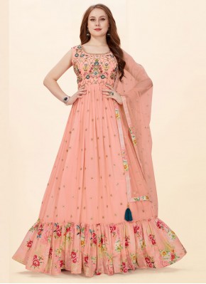 Gratifying Embroidered Faux Georgette Readymade Trendy Gown