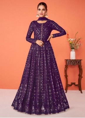 Gratifying Georgette Purple Readymade Anarkali Salwar Suit