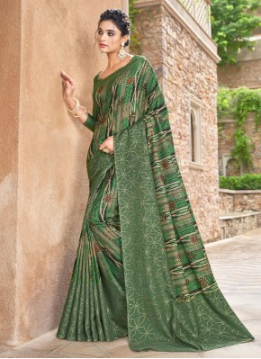 Gratifying Printed Silk Green Saree