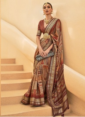 Gratifying Woven Brown Contemporary Style Saree