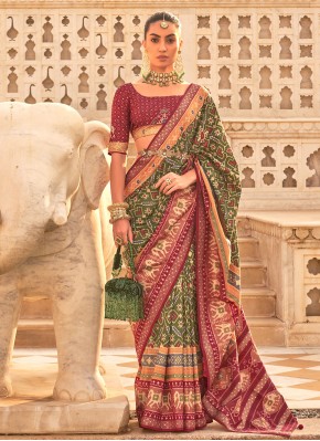 Green and Maroon Engagement Contemporary Style Saree