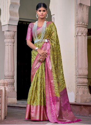 Green and Pink Color Classic Saree