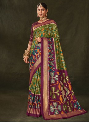 Green and Purple Silk Ceremonial Trendy Saree