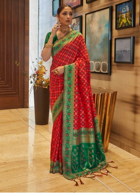 Green and Red Festival Traditional Designer Saree