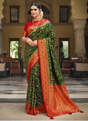 Green and Red Festival Trendy Saree
