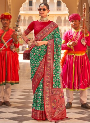 Green and Red Sangeet Silk Trendy Saree