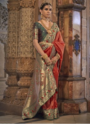 Green and Red Weaving Trendy Saree