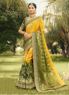 Green and Yellow Silk Wedding Traditional Saree