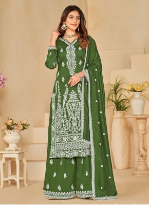 Green Art Silk Designer Salwar Kameez