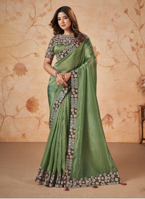 Green Banarasi Silk Reception Trendy Saree