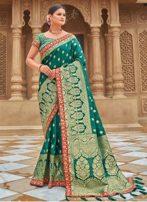 Green Banarasi Silk Weaving Trendy Saree