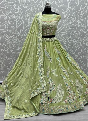 Green Cotton Silk Embroidered Designer Lehenga Choli