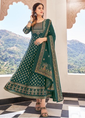Green Digital Print Ceremonial Readymade Gown