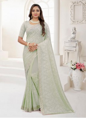 Green Embroidered Ceremonial Trendy Saree