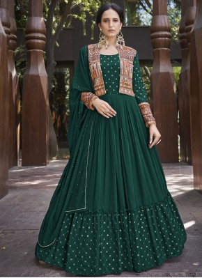 Green Embroidered Festival Gown