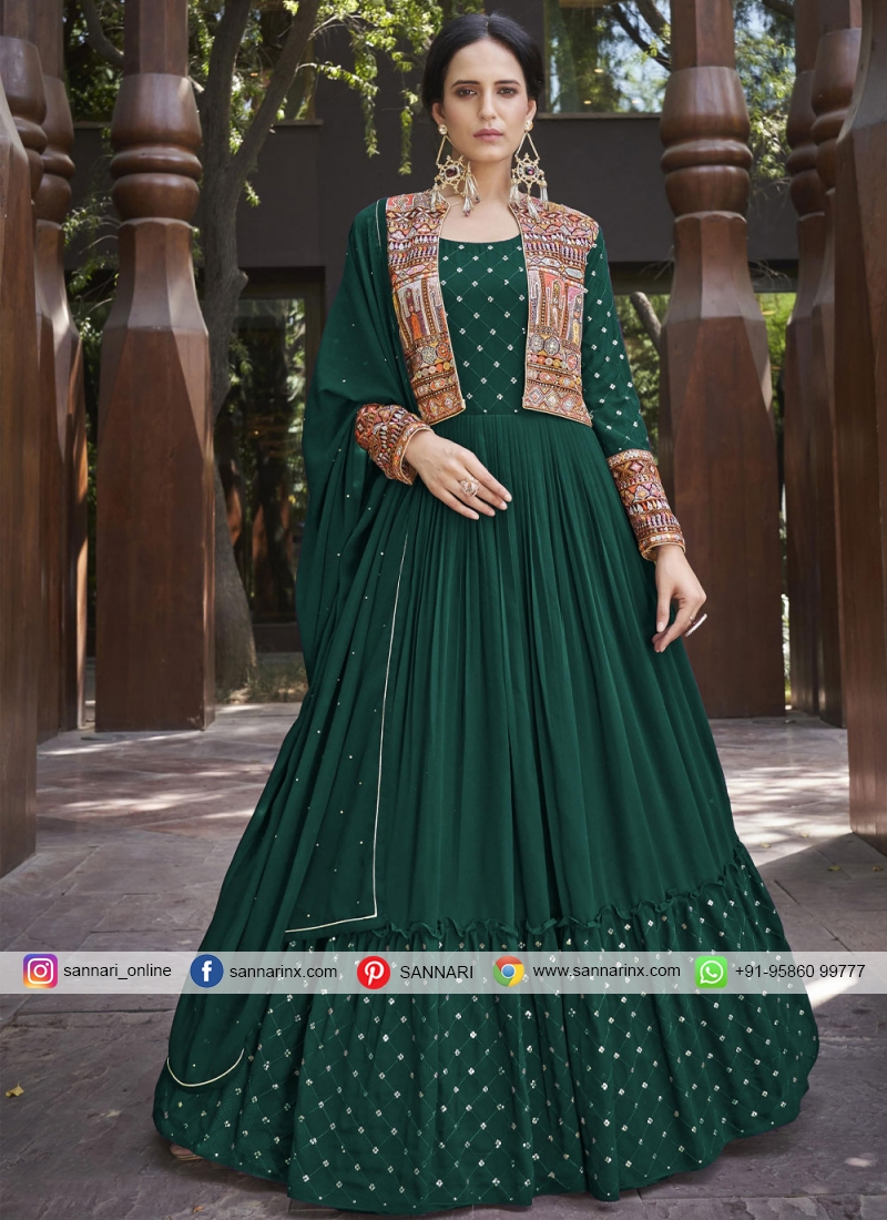 Green Embroidered Festival Gown