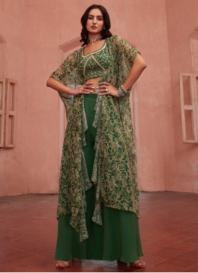 Green Embroidered Georgette Trendy Salwar Kameez