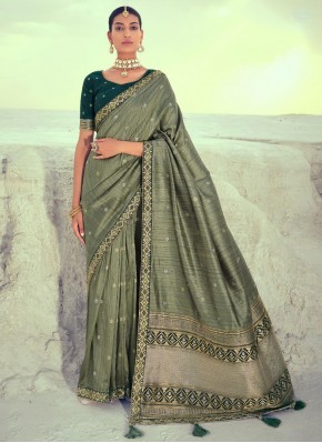 Green Embroidered Party Traditional Designer Saree