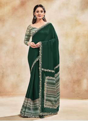 Green Embroidered Silk Designer Contemporary Style Saree