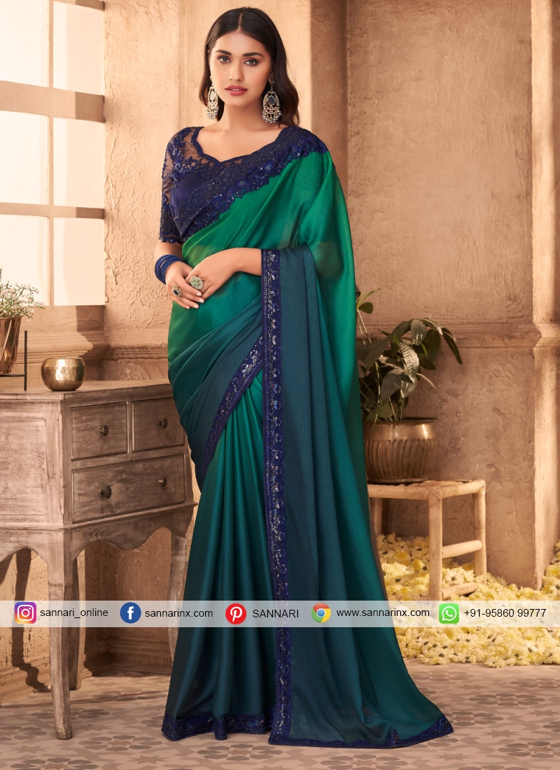 Green Embroidered Silk Shaded Saree