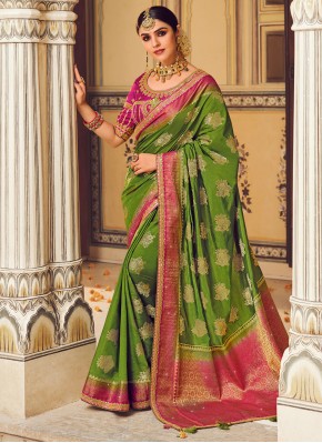 Green Fancy Fabric Embroidered Designer Saree