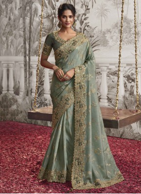 Green Fancy Fabric Embroidered Saree