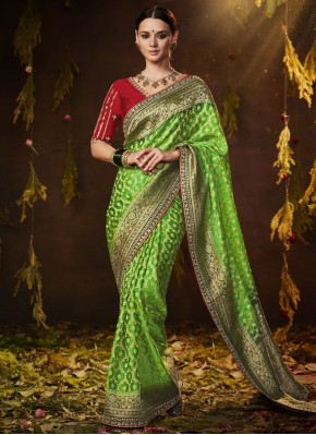 Green Festival Silk Designer Saree