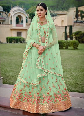 Green Net Wedding Designer Lehenga Choli