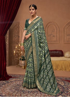 Green Printed Ceremonial Trendy Saree