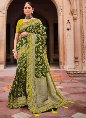 Green Resham Banarasi Silk Classic Designer Saree