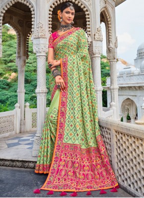 Green Satin Classic Designer Saree
